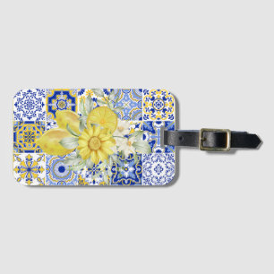 Mosaic Blooms in Blue and Yellow  Luggage Tag