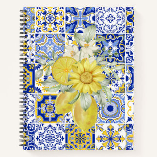 Mosaic Blooms in Blue and Yellow Notebook