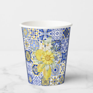Mosaic Blooms in Blue and Yellow Paper Cups