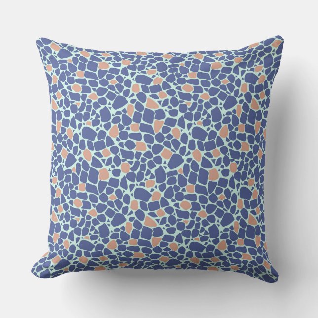 Mosaic blue beige abstract pattern tile retro cushion (Front)