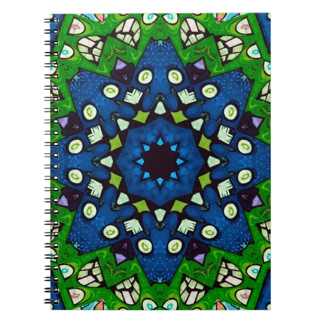 Mosaic Blue Green Hippie Boho Mandala Notebook (Front)