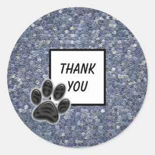 Mosaic Blue Grey Paw Print Thank You Classic Round Sticker