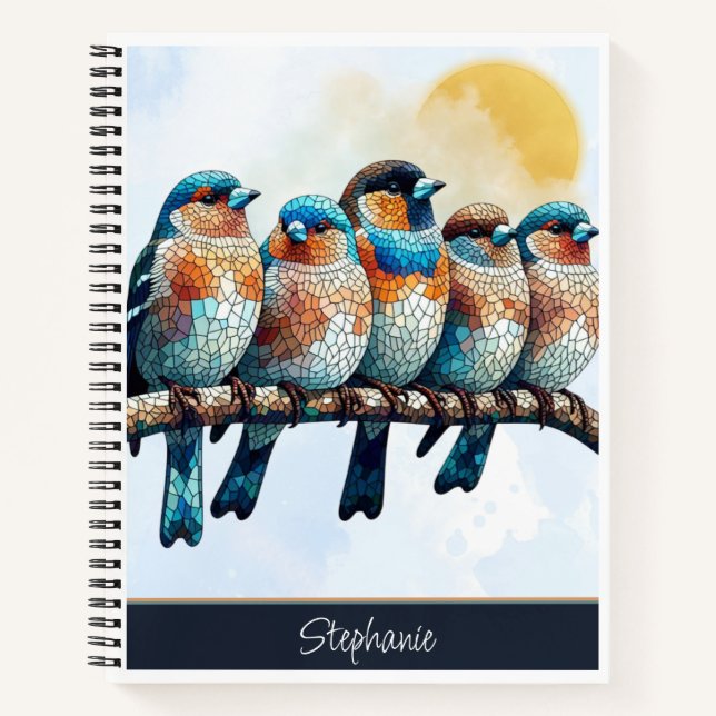 Mosaic Bluebirds Design 8.5' x 11" spiral notebook (Front)
