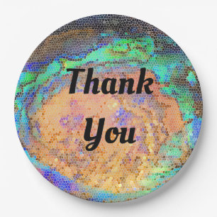 Mosaic Bright Neon Colour Abstract Thank You Paper Plate