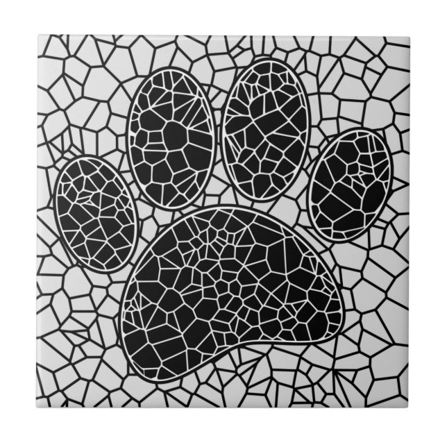 Mosaic Canine Art Dog Paw Print In Black And White Tile (Front)