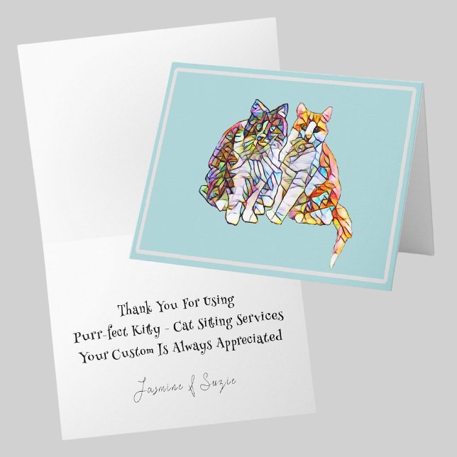 Mosaic Cats | Thank You For Your Custom Turquoise Note Card (Front And Inside)