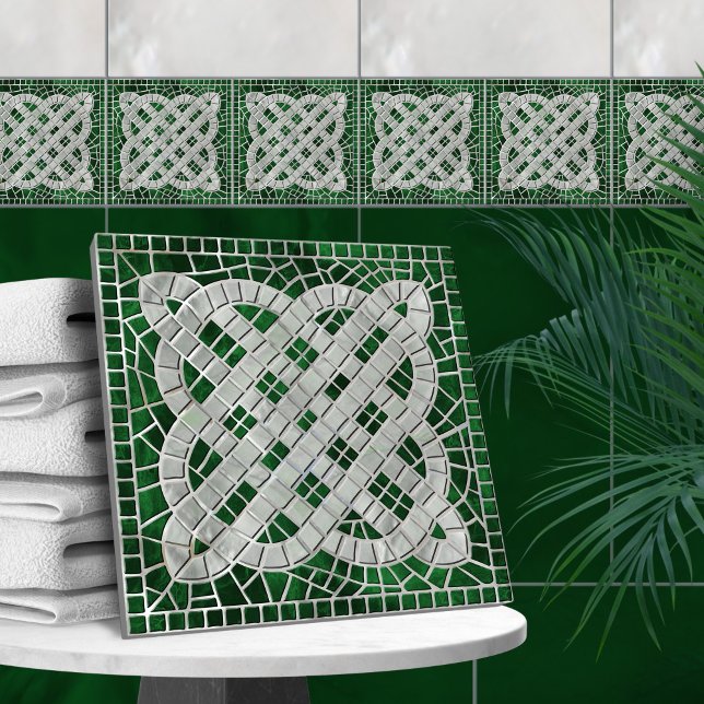 Mosaic Celtic knot - green marble and pearl Tile (Creator Uploaded)