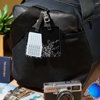 Mosaic Cherry Blossom Luggage Tag Black Floral