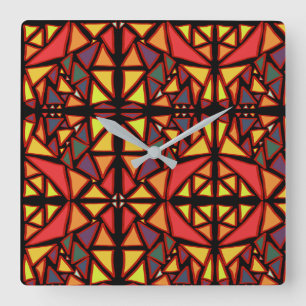 Mosaic Colourful Artsy Multicolor Maximalist Square Wall Clock