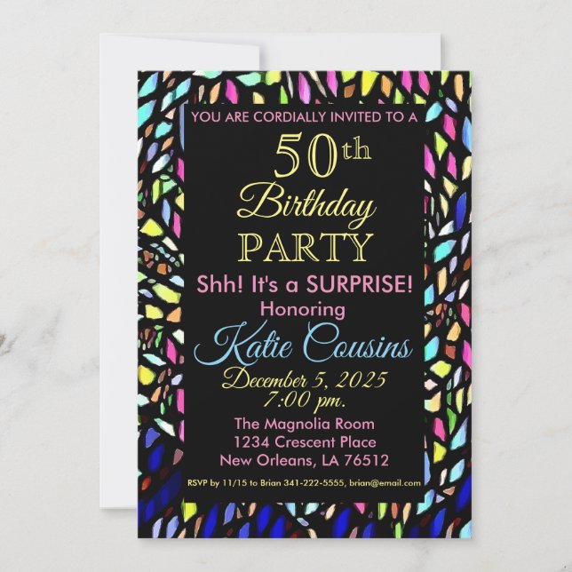 Mosaic Colourful & Fun 50th Birthday Invitation (Front)