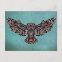 Mosaic colourful Owl with turquoise background