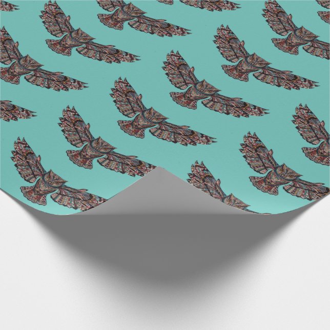 Mosaic colourful Owl with turquoise background Wrapping Paper (Corner)