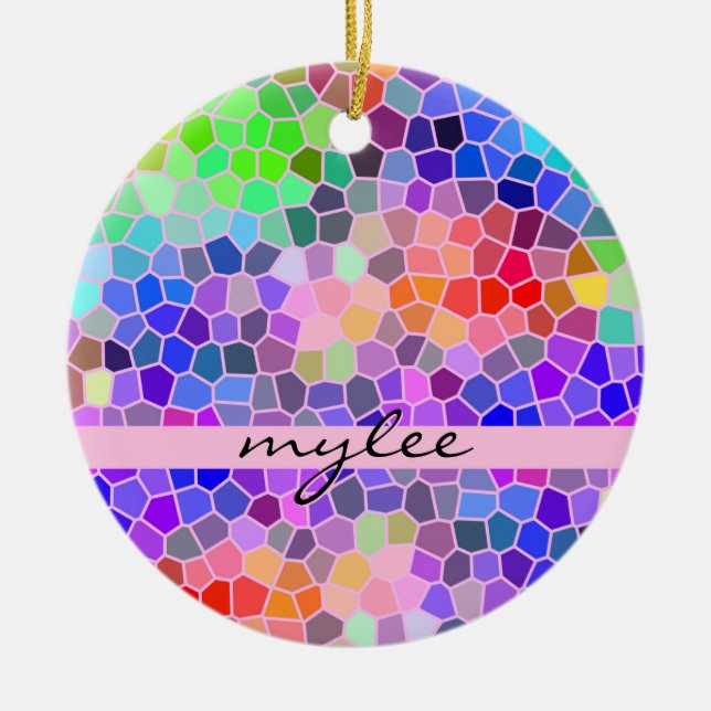 Mosaic Colourful Rainbow Pink Blue Abstract Funky Ceramic Tree Decoration (Front)