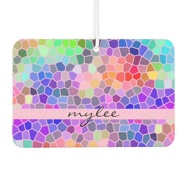 Mosaic Colourful Rainbow Pink Monogram Abstract Car Air Freshener (Front)
