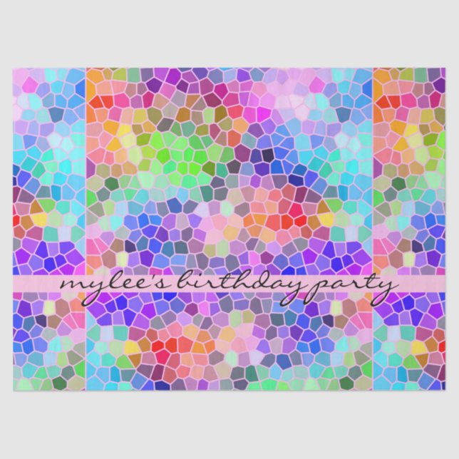 Mosaic Colourful Rainbow Pink Monogram Abstract Tissue Paper (Front)