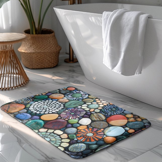 Mosaic Colourful Stone Word Sea Glass Bath Mat (Creator Uploaded)