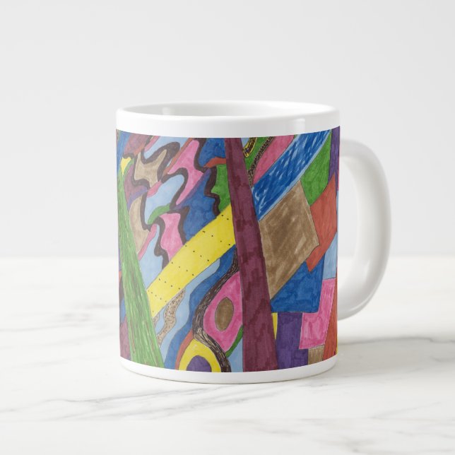 "Mosaic Cross Roads" Abstract Art Large Coffee Mug (Front Right)