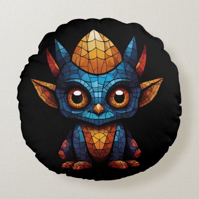 Mosaic cute little figure round cushion (Front)
