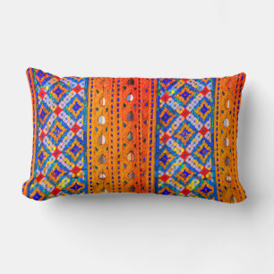 Mosaic Designs in Gold, Red, Blue, White Lumbar Cushion
