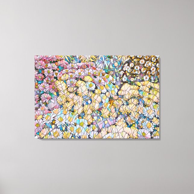 MOSAIC EFFET of chrysanthemum flowers on canvas  Print (Front)