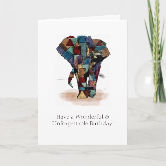 Mosaic Elephant Birthday Card (Front)