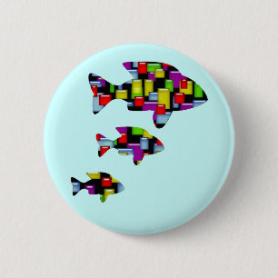 mosaic fish 6 cm round badge