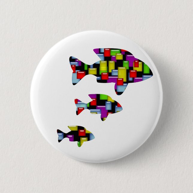 mosaic fish 6 cm round badge (Front)