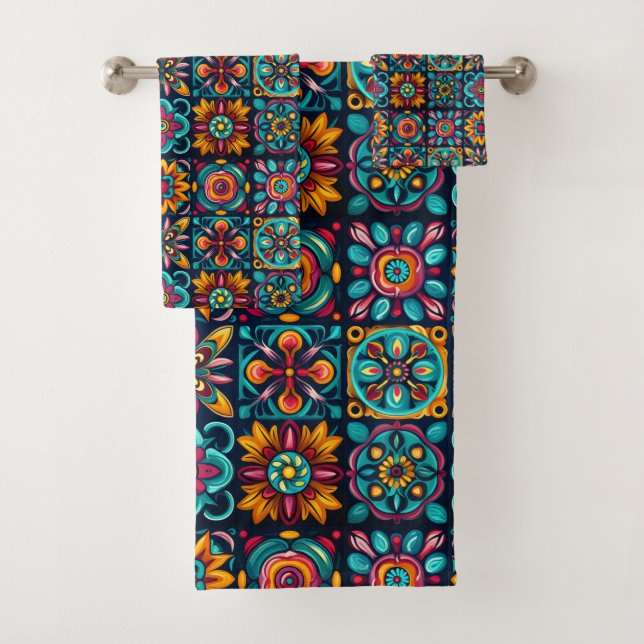 Mosaic Floral Mix Bath Towel Set (Insitu)