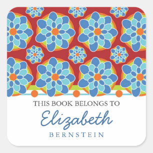 Mosaic, Floral Pattern Bookplates Square Sticker
