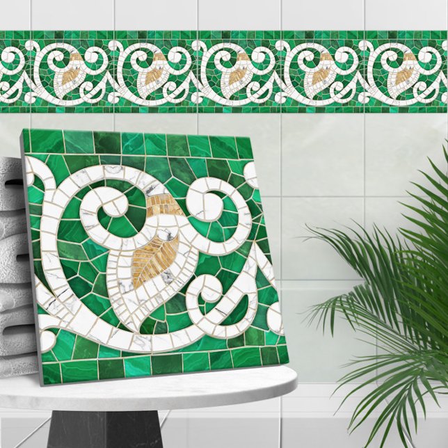 Mosaic Flourish Marble Ornament Green and White Tile (Creator Uploaded)