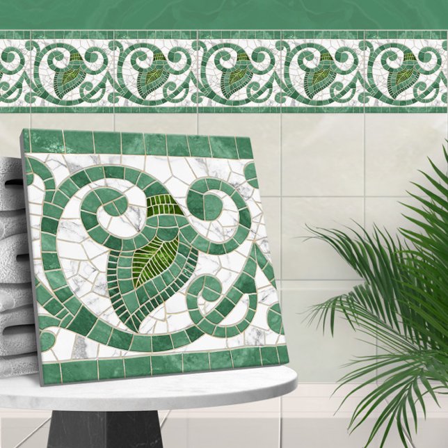 Mosaic Flourish Marble Ornament Green and White Tile (Creator Uploaded)