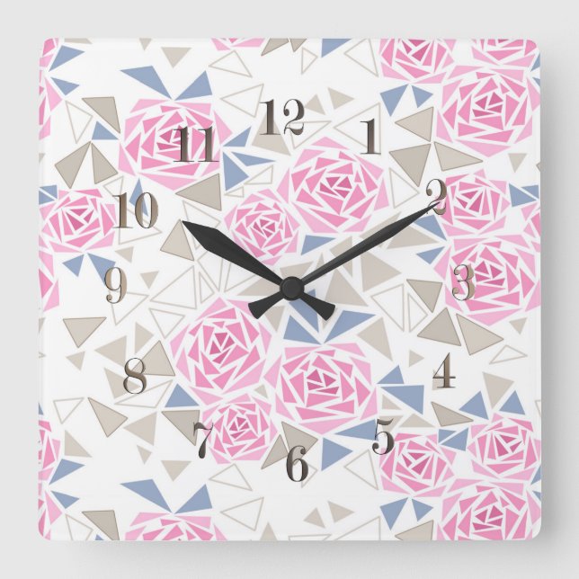 Mosaic, flowers square wall clock (Front)
