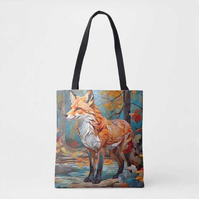 Mosaic Fox Forest Tote Bag (Front)