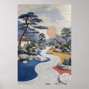 Mosaic Garden Poster Colorful Stone Path, Japanese