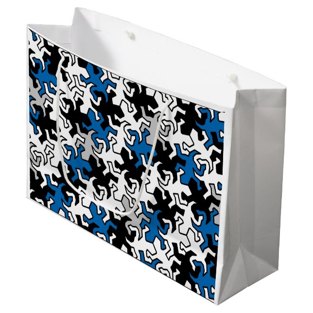 Mosaic Geckos Pattern - blue black white grey Large Gift Bag (Front Angled)