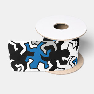 Mosaic Geckos Pattern - blue black white grey Satin Ribbon