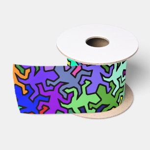 Mosaic Geckos Pattern - coloured Satin Ribbon