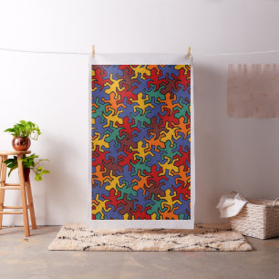Mosaic Geckos Pattern - Earth Colour Fabric
