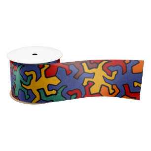 Mosaic Geckos Pattern - Earth Colour Satin Ribbon