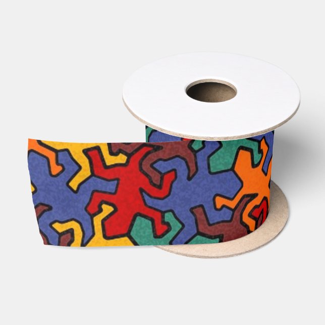 Mosaic Geckos Pattern - Earth Colour Satin Ribbon (Spool)