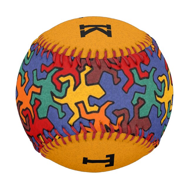 Mosaic Geckos Pattern - Earth Colour + your text Baseball (Front)