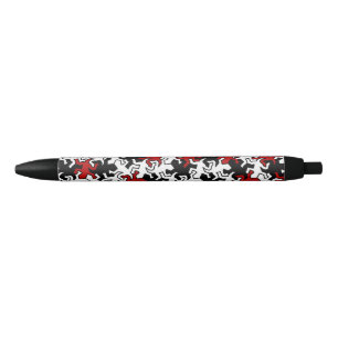 Mosaic Geckos Pattern - red black white Ink Pen