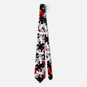 Mosaic Geckos Pattern - red black white Tie