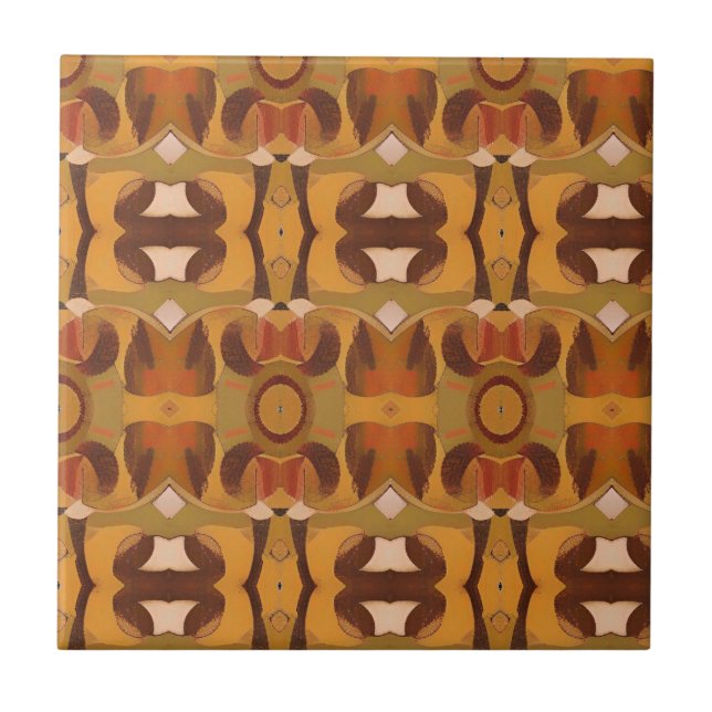 Mosaic geometric art brown yellow orange kitty voi tile (Front)