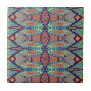 Mosaic geometric design green orange mauve lines  tile