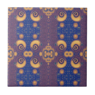 Mosaic geometric plum gold navy design kitty voice tile