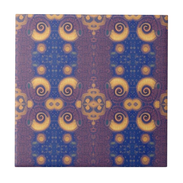 Mosaic geometric plum gold navy design kitty voice tile (Front)