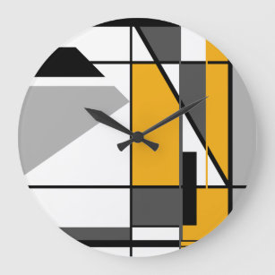 Mosaic Gold White Grey Black Geometric Abstract Large Clock