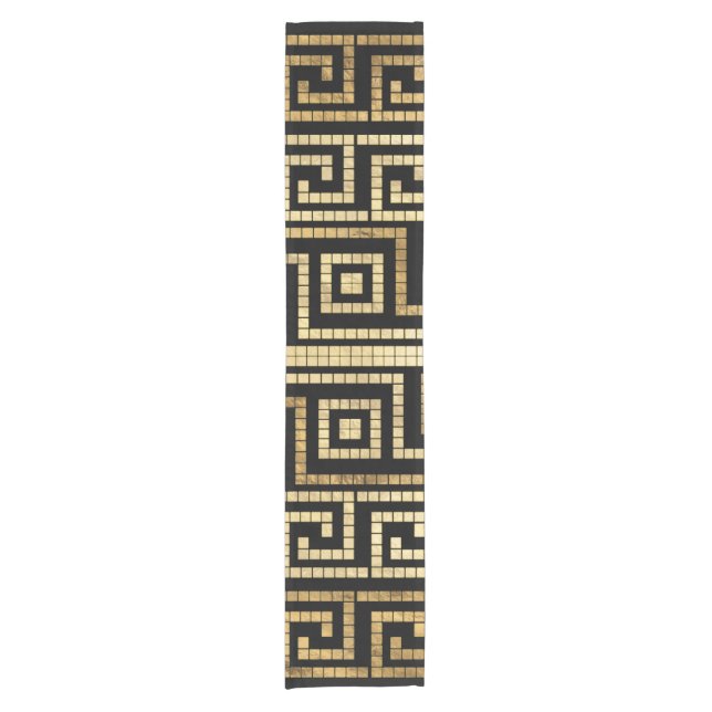 Mosaic Greek Meander Greek Key Black and Gold Short Table Runner (Front)