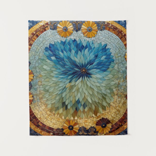 Mosaic Green Blue Floral Tapestry (Front)